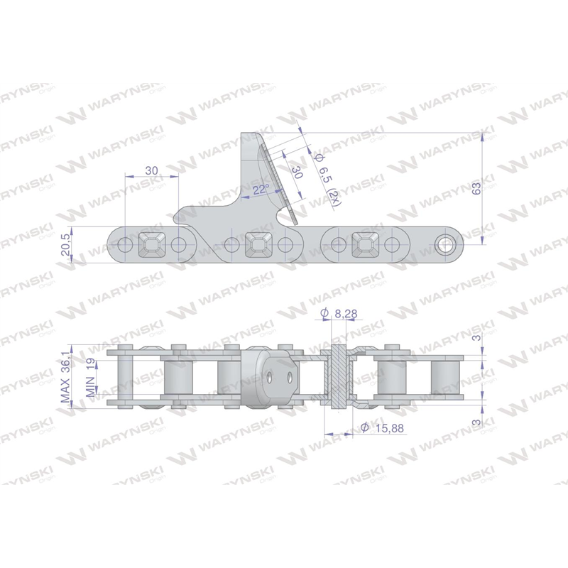 Łańcuch obrywacza kolb kukurydzy CA627-76Ps 8 płytek zastosowanie New Holland 84977231 Waryński-347452720