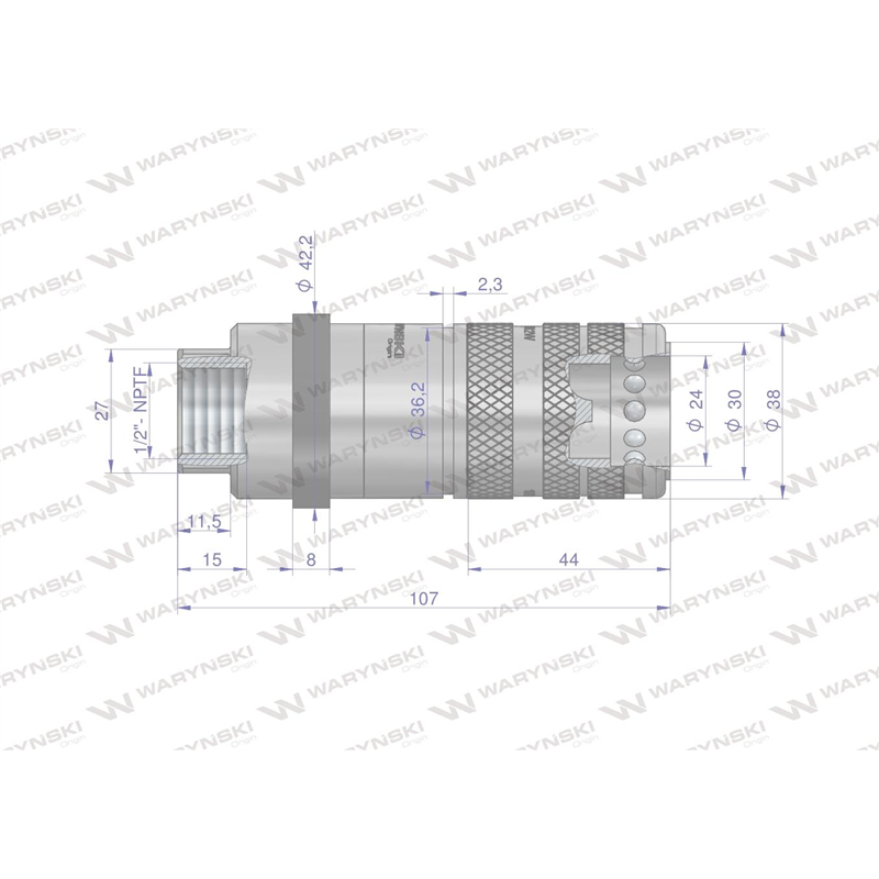 Szybkozłącze hydrauliczne zrywalne seria WIA3CV (3CFPV) 68 l/min gniazdo 1/2" NPTF gwint wewnętrzny EURO PUSH-PULL (ISO 7241-A) 