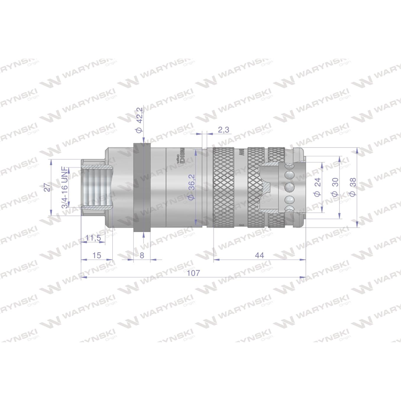 Szybkozłącze hydrauliczne zrywalne seria WIA3CV (3CFPV) 68 l/min gniazdo 3/4" UNF gwint wewnętrzny EURO PUSH-PULL (ISO 7241-A) W