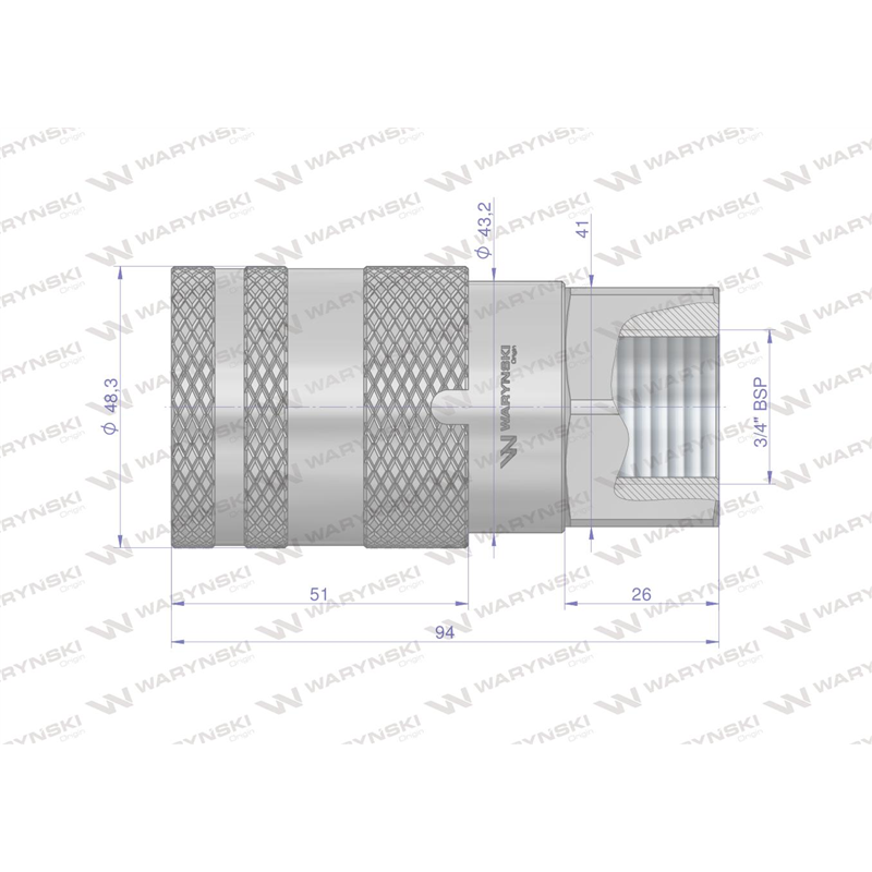 Szybkozłącze hydrauliczne suchoodcinające gniazdo G3/4"BSP gwint wewnętrzny ISO16028 Waryński-347446984
