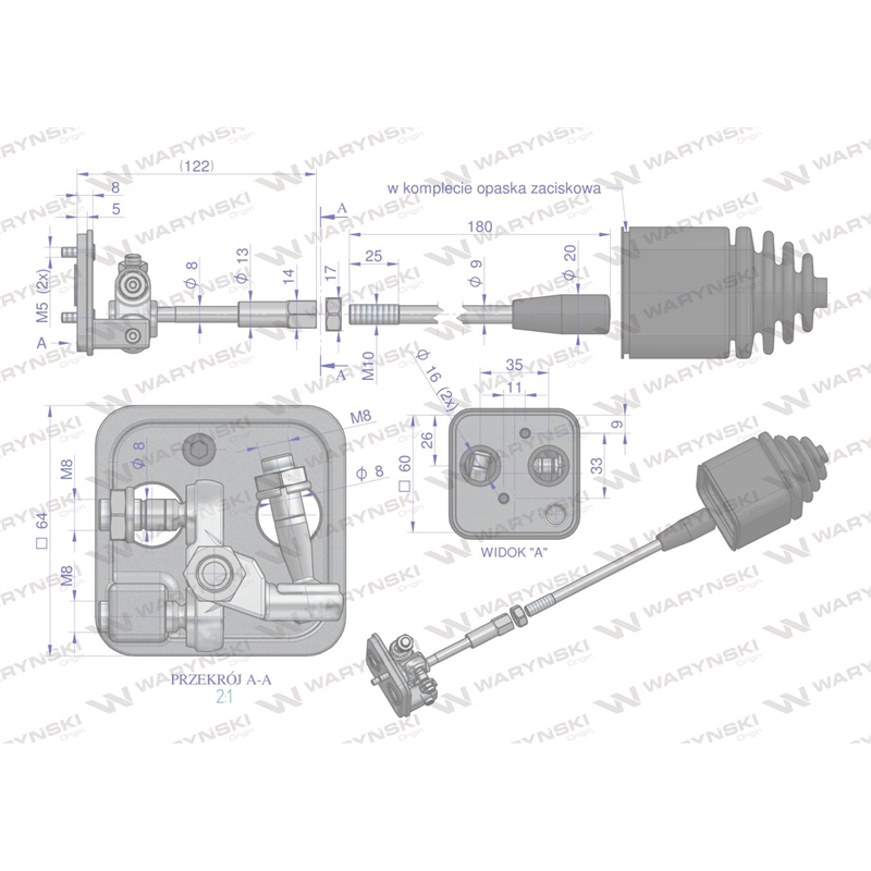 Joystick przyłączeniowy bez przycisku do rozdzielaczy hydraulicznych 40L Waryński-347464487