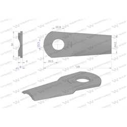 Nóż. nożyk kosiarka gięty 128X50X4mm otwór 20.5x22.8 zastosowanie 561103000 Kvereland Taarup WARYŃSKI ( sprzedawane po 25 )-3478