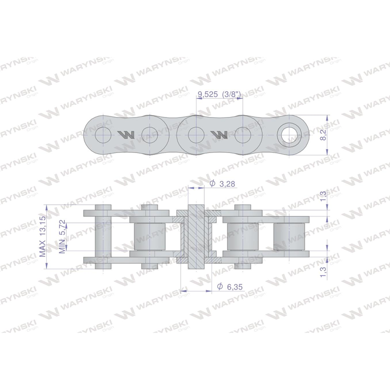 Łańcuch rolkowy 06B-1 (R1 3/8) Waryński ( sprzedawane po 40m )-347453613