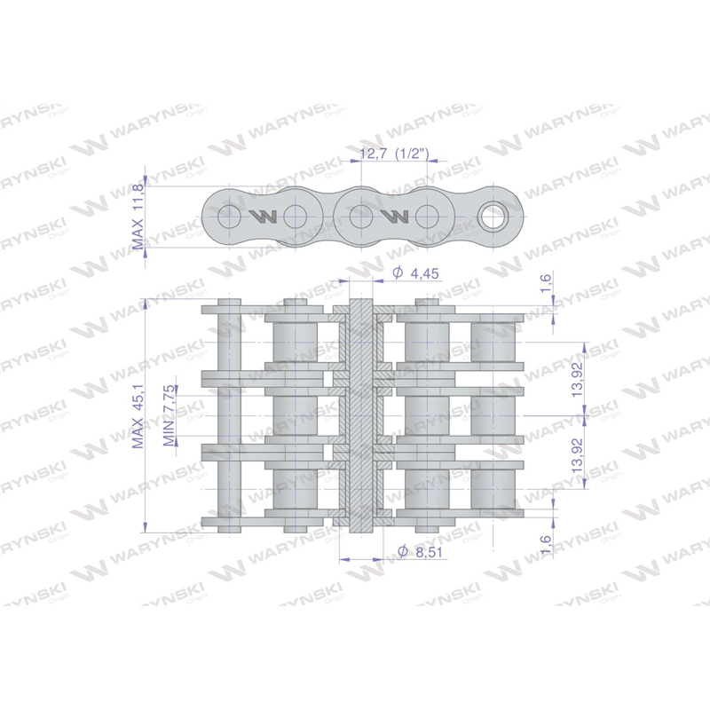 Łańcuch rolkowy 08B-3 (R3 1/2) 5 m Waryński-347885927