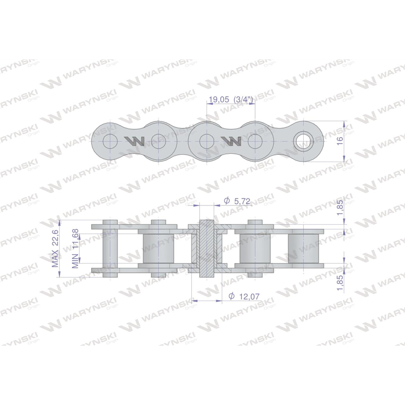 Łańcuch rolkowy 12B-1 (R1 3/4) Waryński ( sprzedawane po 20m )-347881924