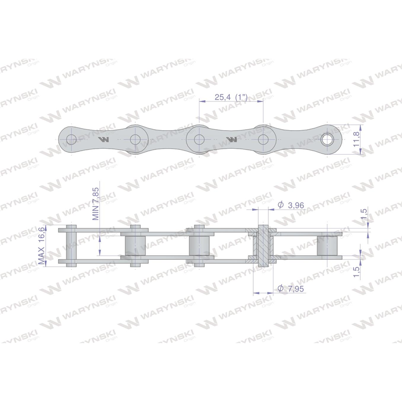 Łańcuch rolkowy 2040 208A (R1 1) 5 m Waryński-347881968