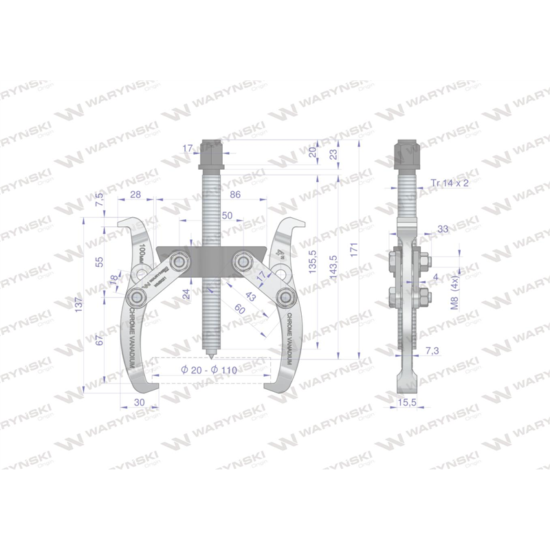 Ściągacz do łożysk dwuramienny  typ S 20-110 Waryński-347892310
