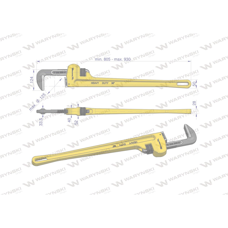 Klucz do rur typ amerykański 36" wzmocniony szczęki CrMo max średnica 125 mm Waryński-347464521