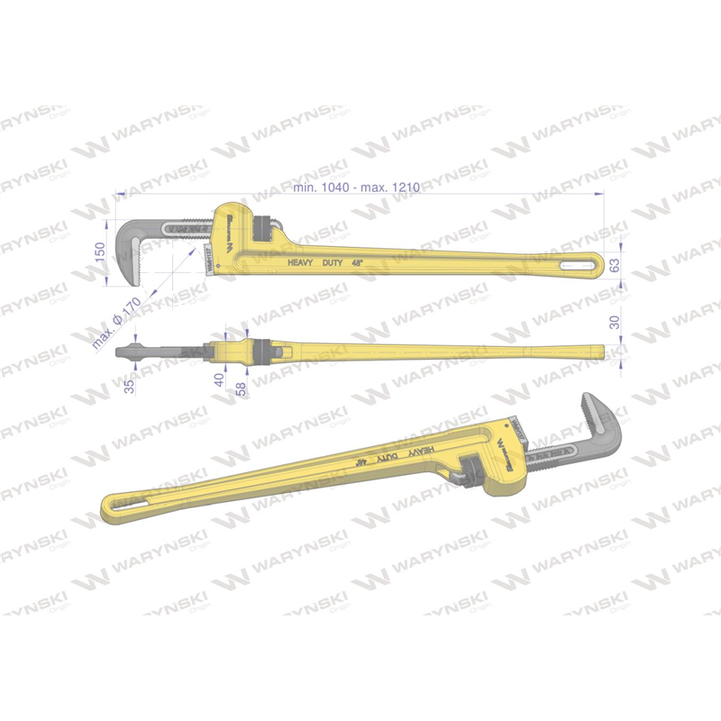 Klucz do rur typ amerykański 48" wzmocniony szczęki CrMo max średnica 170 mm Waryński-347464524