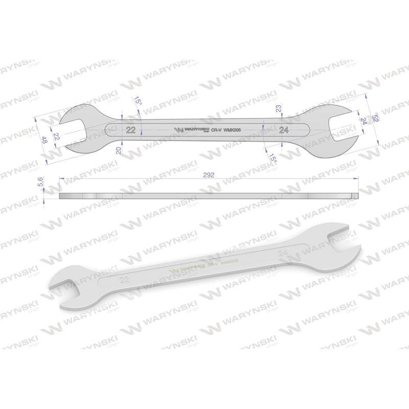 Klucz ultra płaski 22 x 24 mm, CrV Waryński-347883229