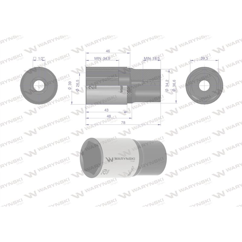 Nasadka sześciokątna 1/2". 29 mm. długa. CrV50BV30. DIN 3124. Waryński-347454399