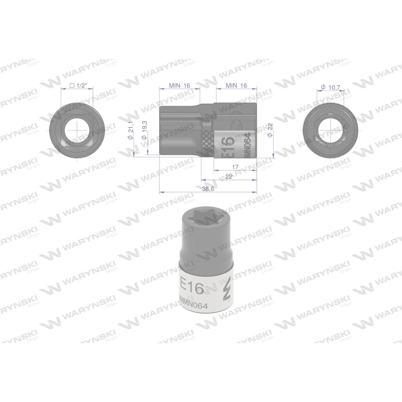 Nasadka star 1/2". E16 CrV50BV30. Waryński-347882733