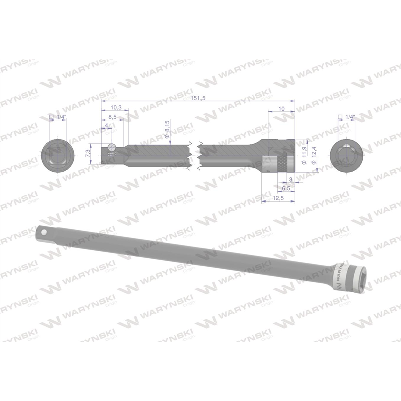 Przedłużka 1/4". 125 mm, Waryński-347883085