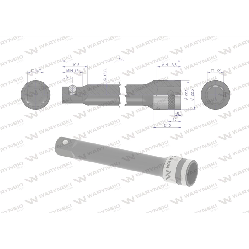 Przedłużka 1/2". 125mm, Waryński-347454791