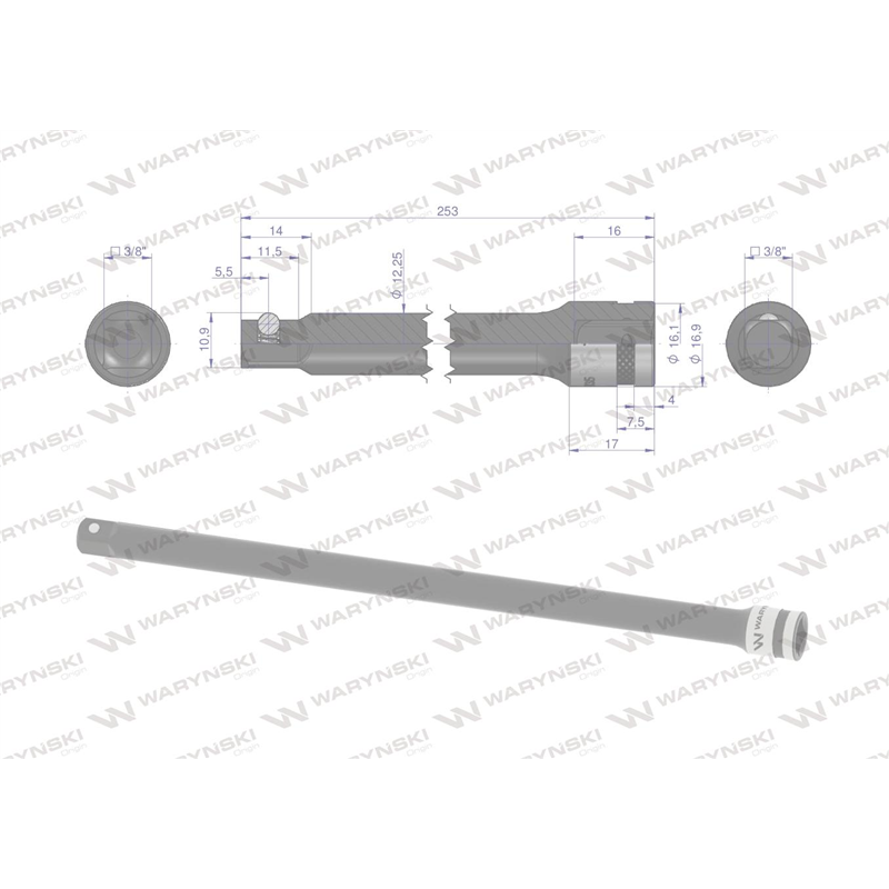 Przedłużka 3/8". 250mm, Waryński-347454807