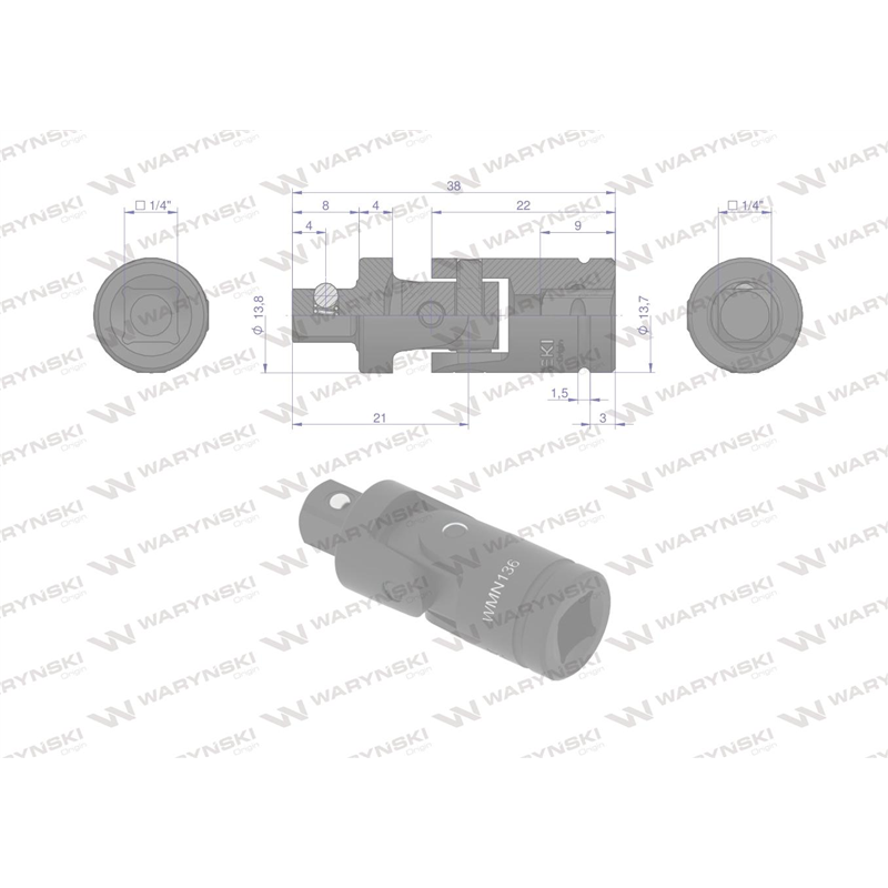 Przegub uniwersalny 1/4", Waryński-347883117