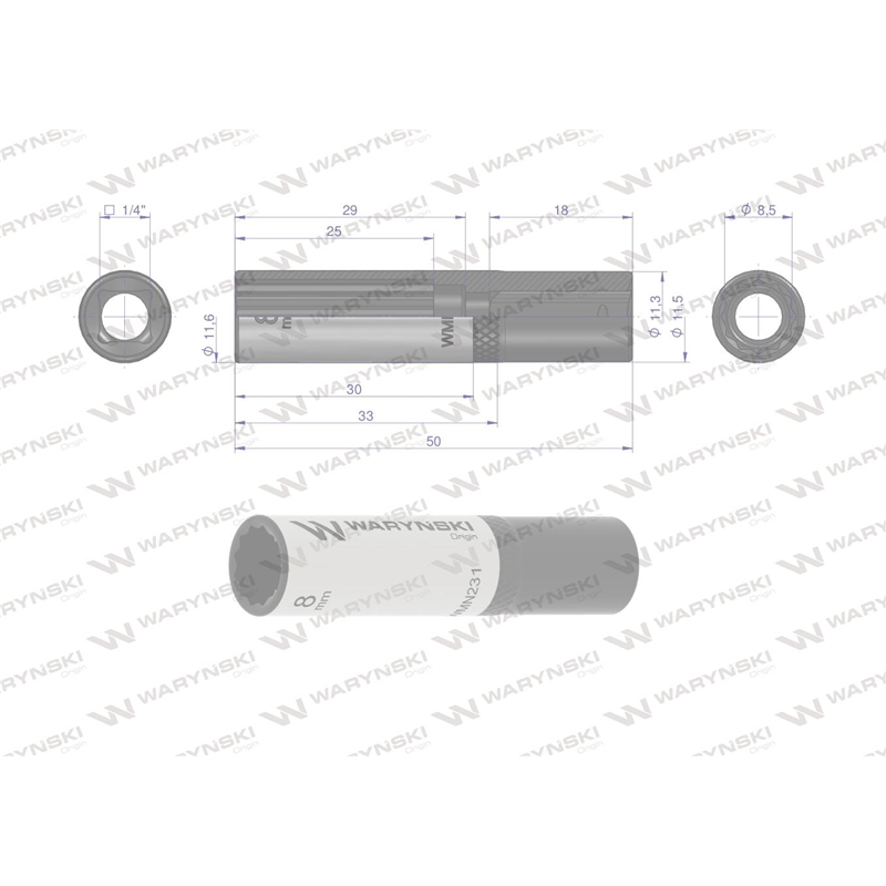 Nasadka dwunastokątna 1/4". 8 mm. długa. CrV50BV30. DIN 3124. Waryński-347454522
