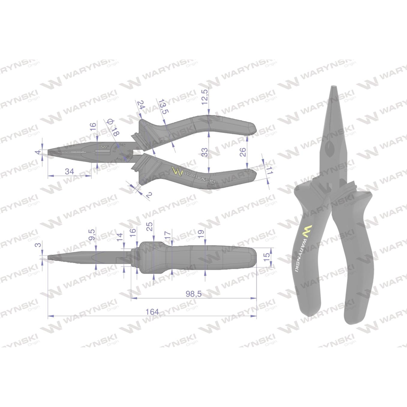Szczypce wydłużone proste 160 mm Waryński-347454034