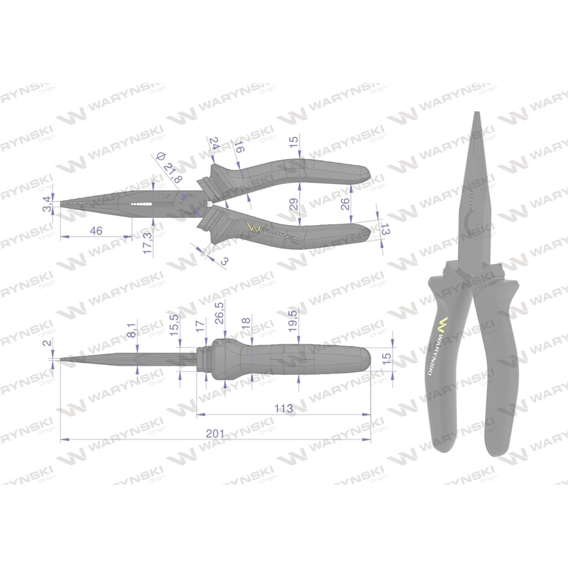 Szczypce wydłużone proste 200 mm Waryński-347882342