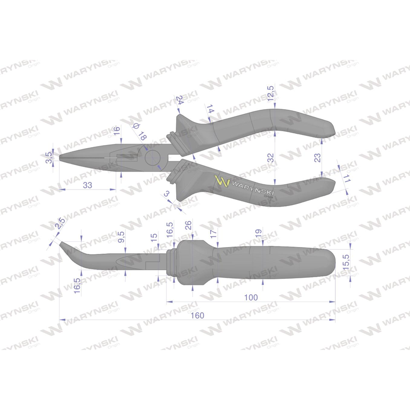 Szczypce wydłużone wygięte 160 mm Waryński-347454046