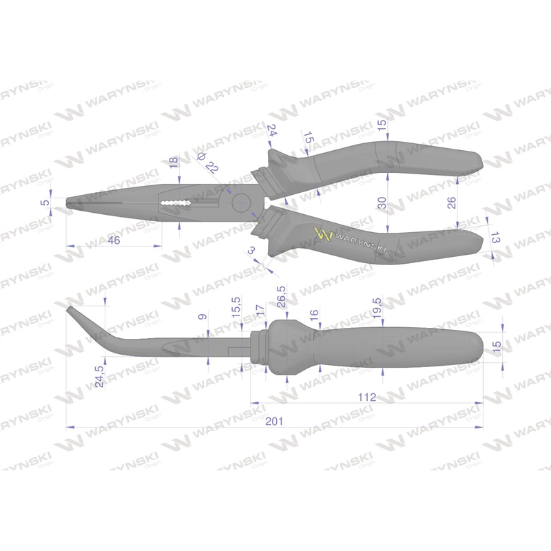 Szczypce wydłużone wygięte 200 mm Waryński-347454049