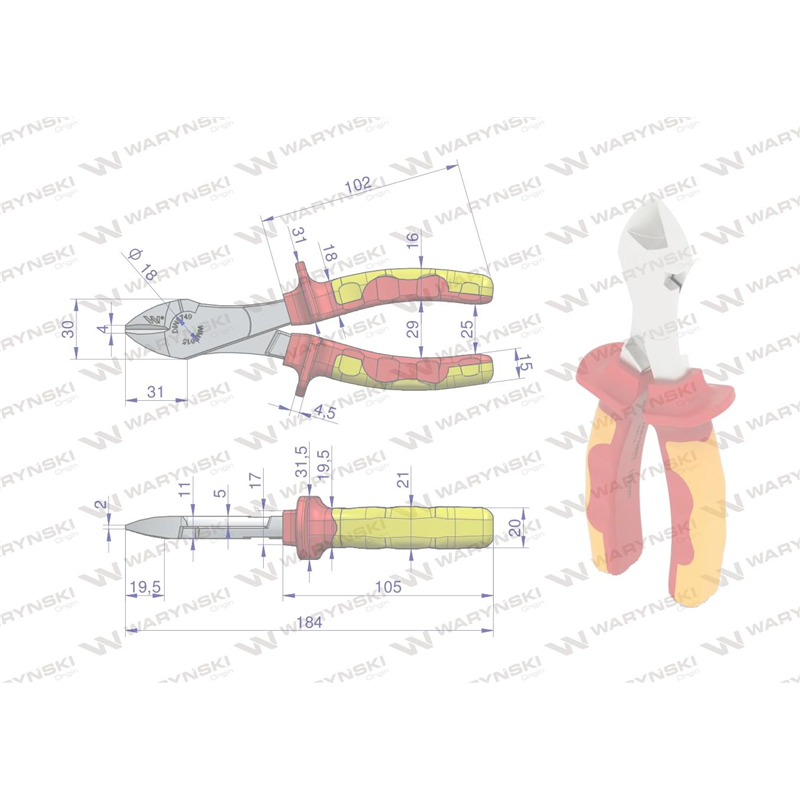 Szczypce izolowane, boczne 180 mm. VDE. Waryński-347883348