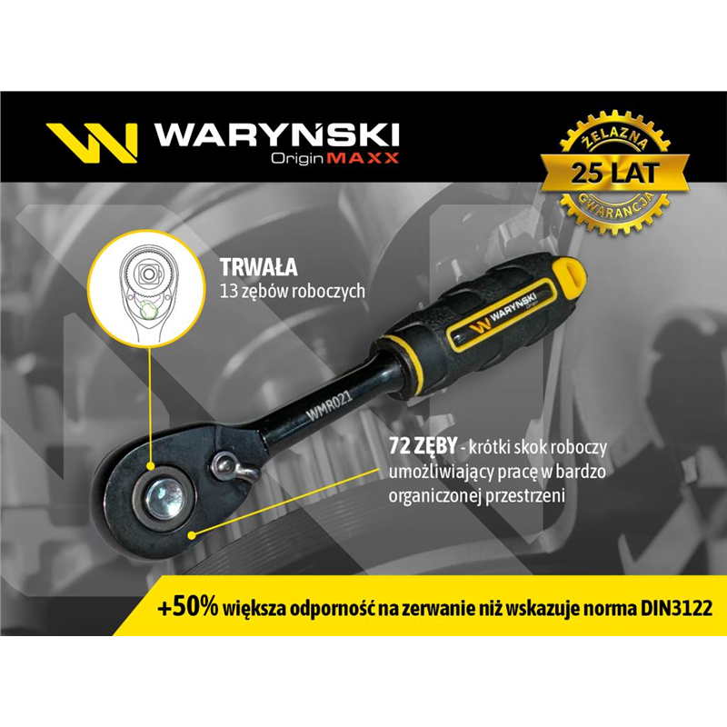 Grzechotka 1/4". 72 T. o zwiększonej odporności. Waryński-347475418