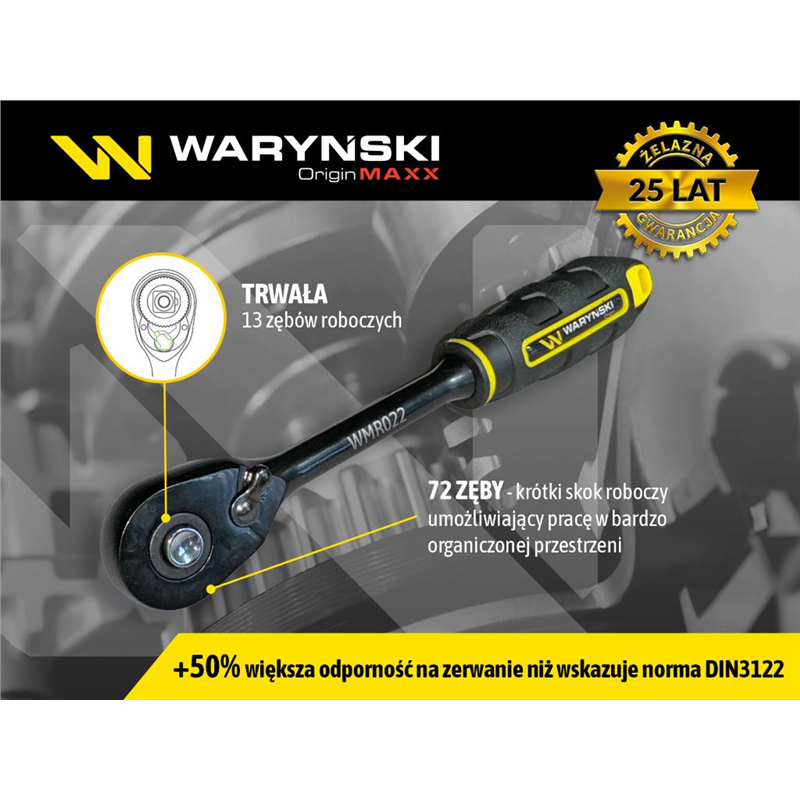Grzechotka 3/8". 72 T. o zwiększonej odporności. Waryński-347475425