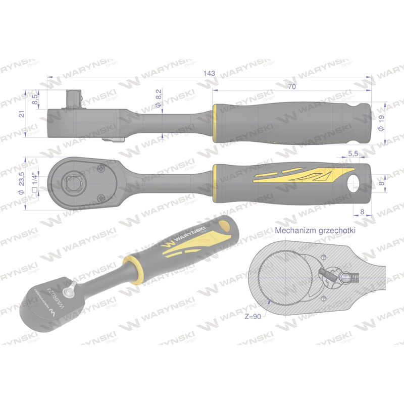 Grzechotka semihermetyczna 1/4". 90 T. Waryński-347903767