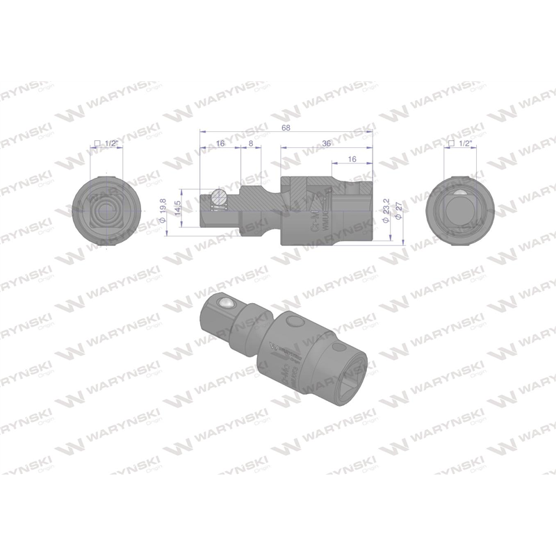Przegub do nasadek udarowych 1/2". CrMo. Waryński-347454696