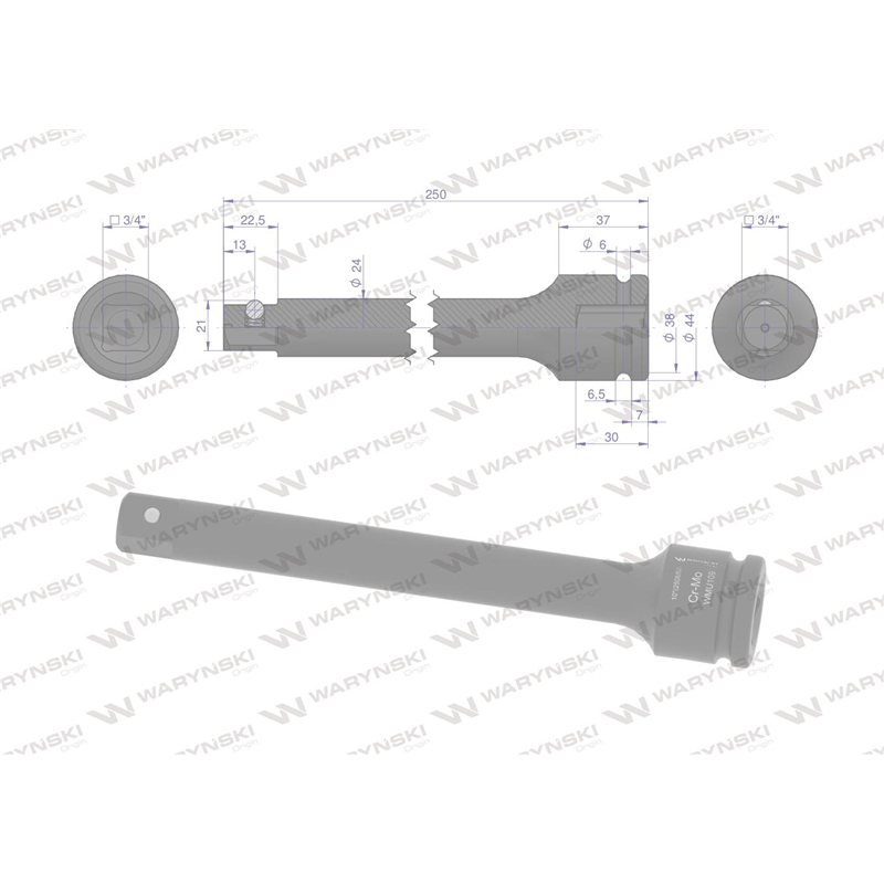 Przedłużka do nasadek udarowych 3/4". 250mm. CrMo. Waryński-347883525