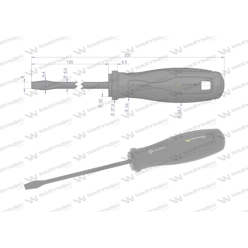 Wkrętak płaski 6 x 125 mm. stal SVCM. Waryński-347882419
