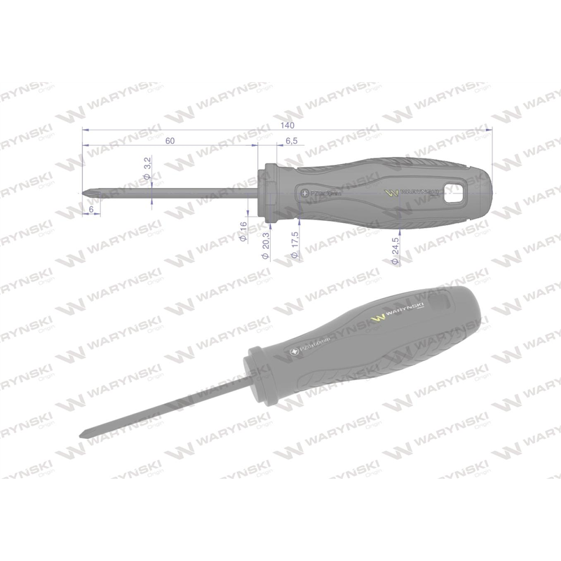 Wkrętak PZ0 60 mm. stal SVCM. Waryński-347882446