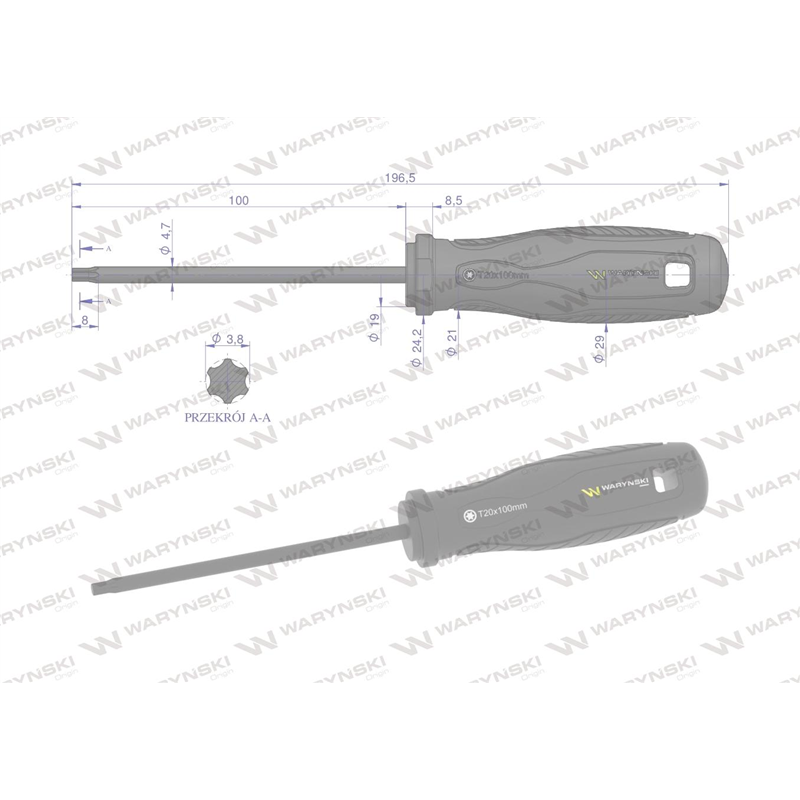Wkrętak T20. 100 mm. stal SVCM. Waryński-347882464