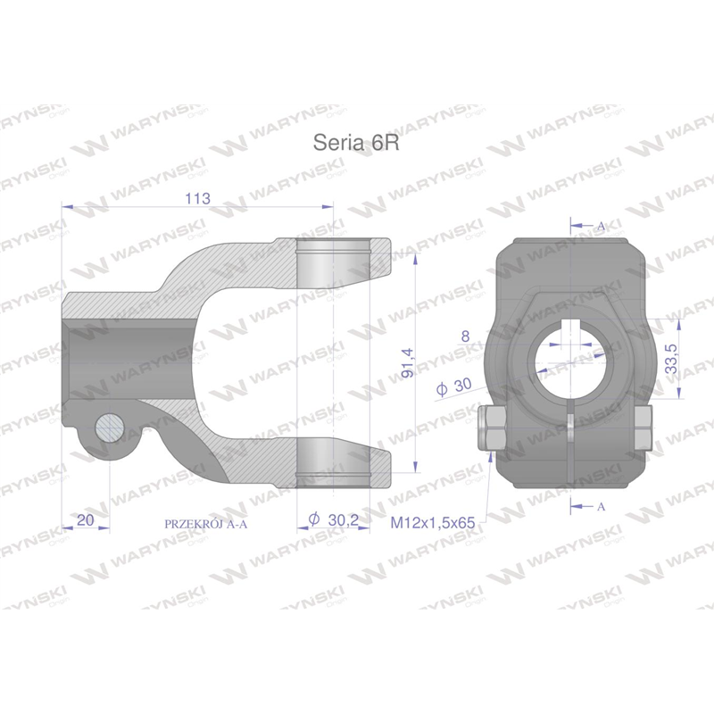 Widłak na wpust 8 śr.otw.30mm - 30.2X91.4 Seria 6R Waryński-347898680