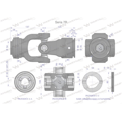 Przegub kompletny z krzyżakiem 30X106 seria 7 do rury zewnętrznej 54mm Waryński-347898756