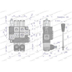 Rozdzielacz hydrauliczny 2-sekcyjny max przepływ 40L (1-sekcja nurnikowa) Waryński-347881580