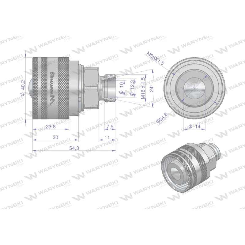 Zawór wtyczka (Bizon) M18x1,5 skręcane (ZSR6160102) Waryński-347448101