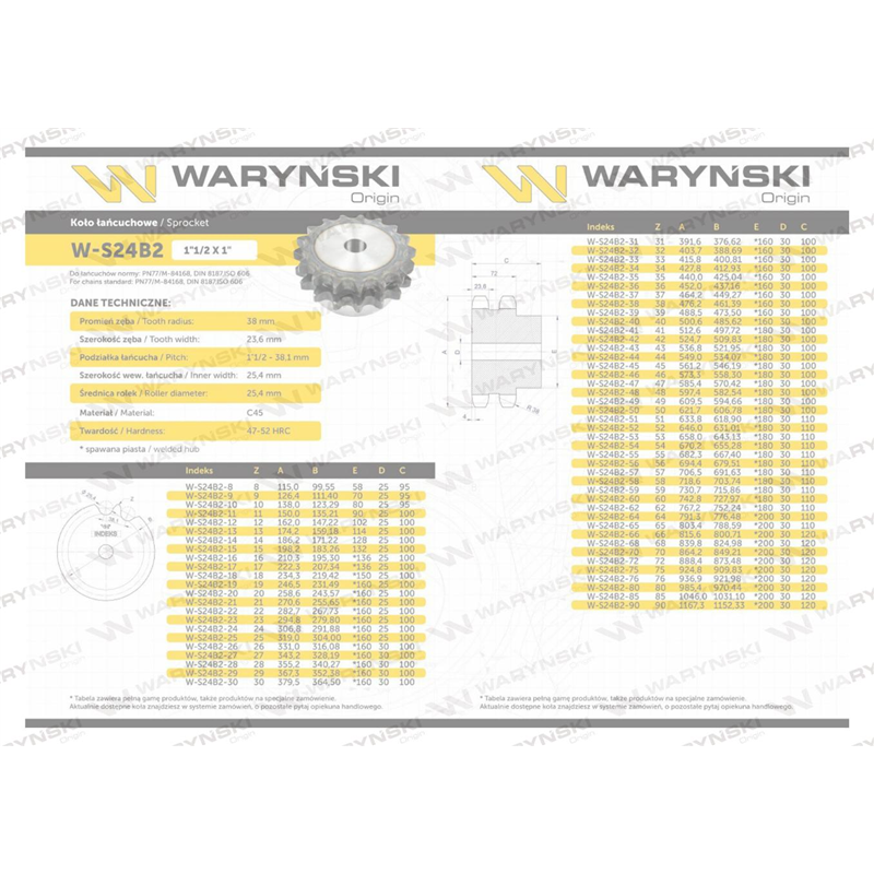 Koło zębate hartowane z kołnierzem 24B-2 (R2 1.1/2) Z-17 Waryński-347899797