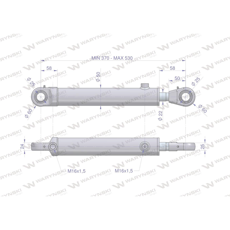 Cylinder hydrauliczny - siłownik dwustronny  CJ2F-40/22/160 Waryński-347457066
