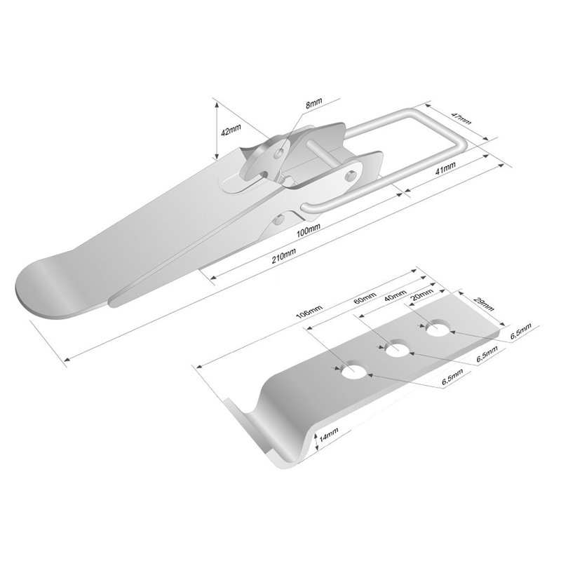 Spinacz. zaczep. zamek burty uniwersalny 210 mm x 47 mm. klamra z drutu fi-5mm-347472501