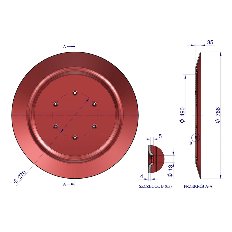 TALERZ ŚLIZGOWY KOSIARKI ROT. 1,65M FI 770MM - OTWORY OKRĄGŁE, grubość 4mm-347867145