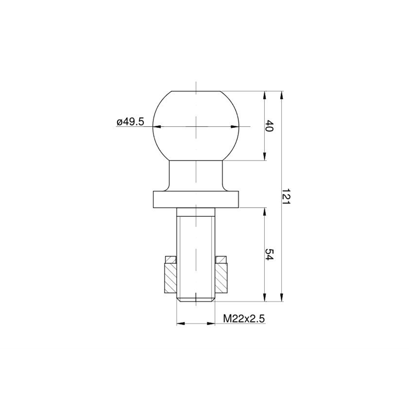 KULA HAKA HOLOWNICZEGO PRZYCZEPKI FI 50MM, M22, L=120MM-347874693
