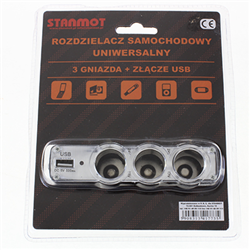 ROZGAŁĘŹNIK DO ZAPALNICZKI - 3 GNIAZDA + 1 GNIAZDO USB-347560769