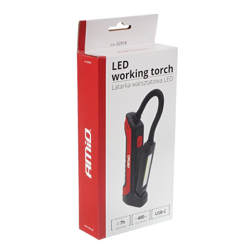 LATARKA WARSZTATOWA COB + 1 LED, 400LM, Z ELASTYCZNYM RAMIENIEM, MOCOWANIE NA MAGNES I HACZYK-347562020