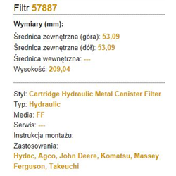 FILTR HYDRAULICZNY KOMATSU, JOHN DEERE, MF-347567525