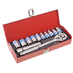ZESTAW KLUCZY NASADOWYCH  12-ELEM. 1/2" (CR-V), W METALOWEJ SKRZYNCE-347581194