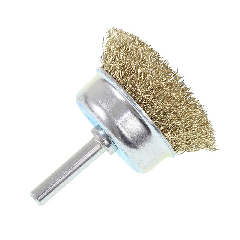 SZCZOTKA TARCZOWA DO WIERTARKI  50MM TRZPIEŃ 1/4" - FI DRUTU 0,3MM - MOSIĄDZ-347913214