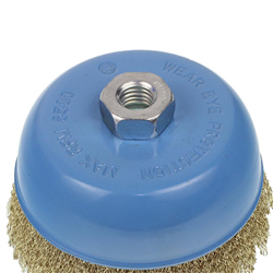 SZCZOTKA TARCZOWA DO SZLIFIERKI 100MM Z NAKRĘTKĄ M14X2 - FI DRUTU 0,3MM - MOSIĄDZ-347587416