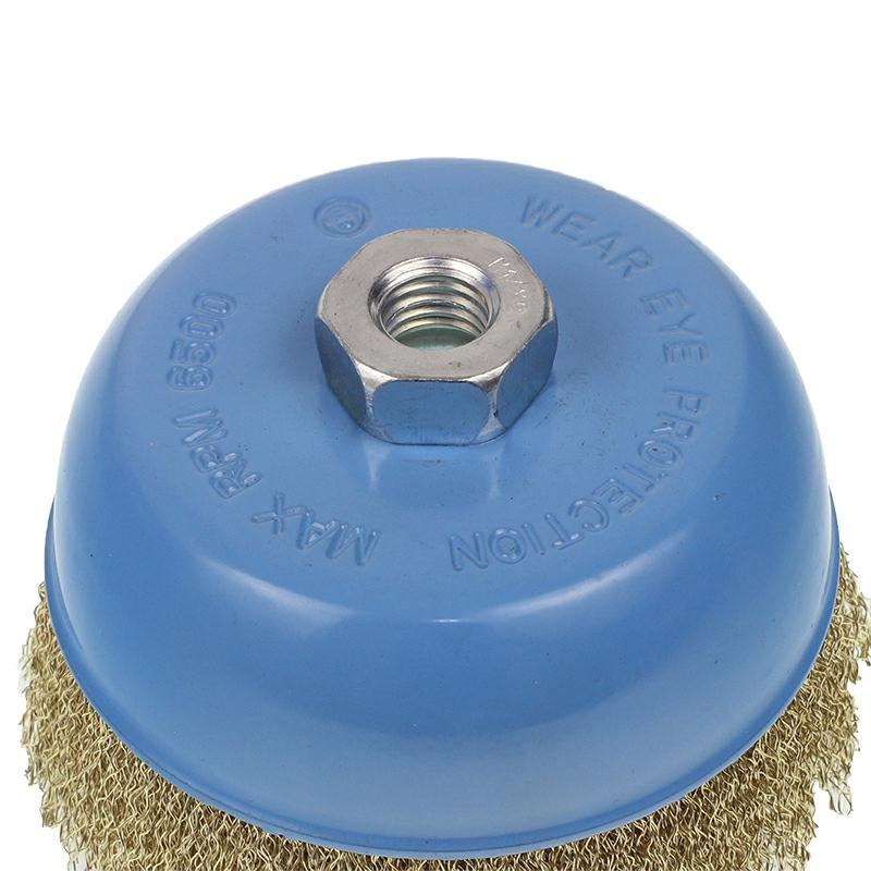 SZCZOTKA TARCZOWA DO SZLIFIERKI 100MM Z NAKRĘTKĄ M14X2 - FI DRUTU 0,3MM - MOSIĄDZ-347587416